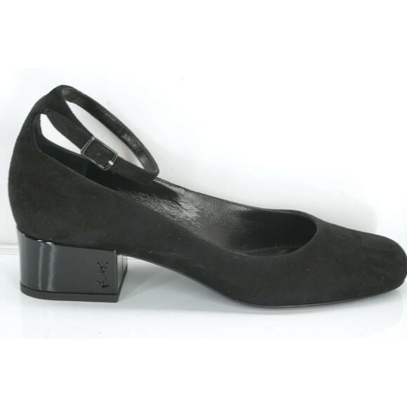 Saint Laurent Suede Babies Ankle Strap Block Heel Pump SZ 36 NIB YSL Logo $795 - Picture 2 of 11